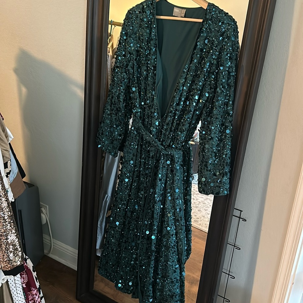 Asos deep plunge wrap sequin dress